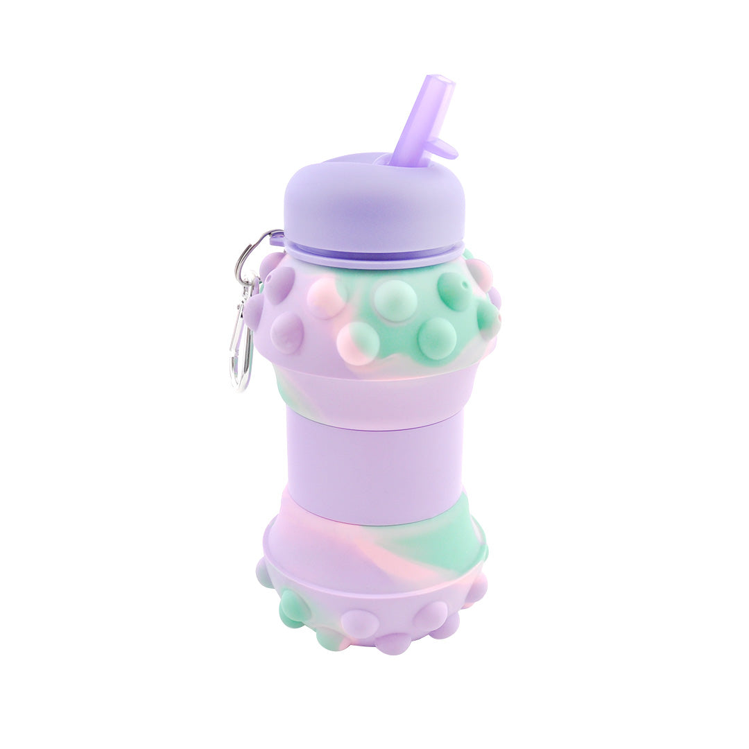 Kaiser Toy Box - Kids Fidget Collapsible Drink Bottle - LILAC/GREEN MARBLE